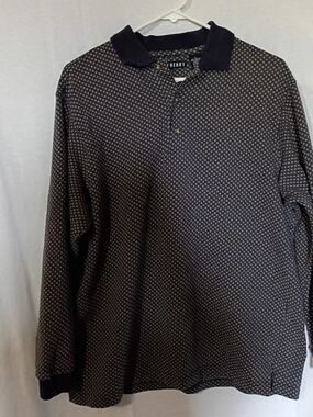 Henry Dark Navy Long-Sleeve Patterned Polo